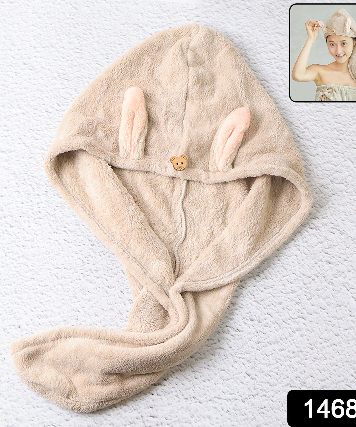 Cute Animal Ear Hooded Hair Drying Towel Wrap (1 Pc)