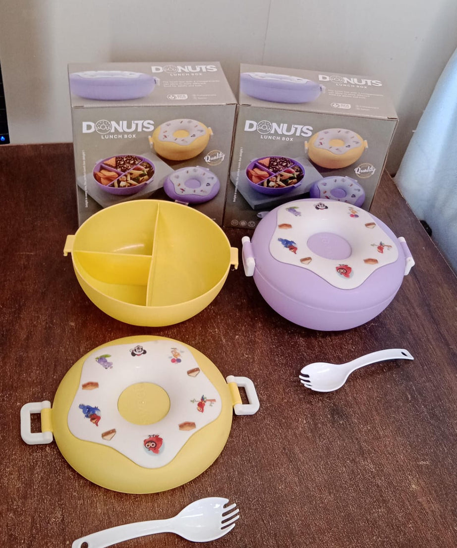 Donut Shaped Double Insulated 3 Compartment Lunch Box (1 Pc / Mix Color)