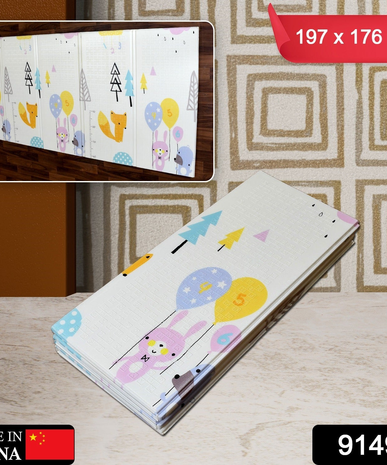 Foam play mat for babies, waterproof and reversible, 197x176 cm, large and soft for crawling.