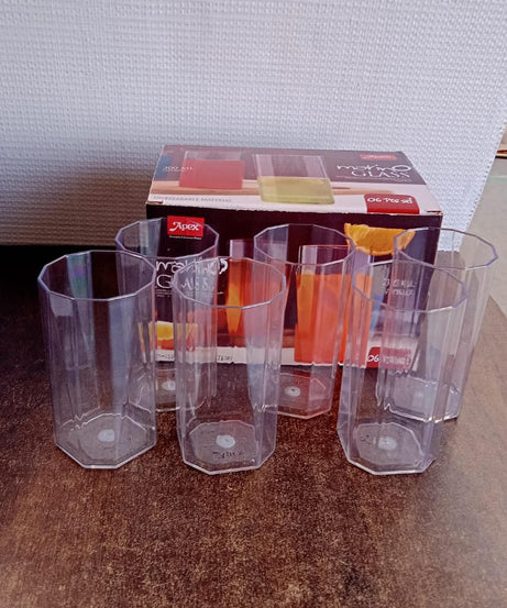 Apex Merino N’ Glass Unbreakable Plastic Drinking Glass Set (6Pc/300ml) Approx