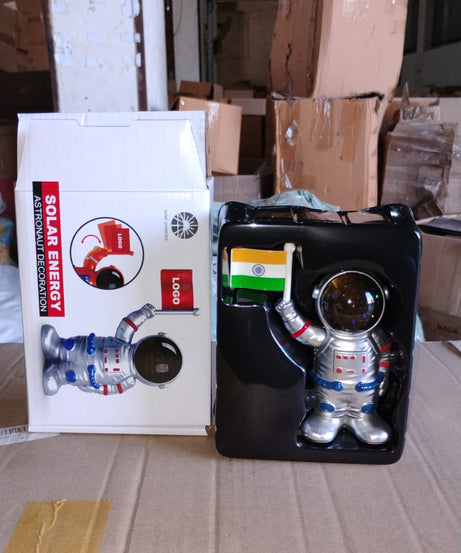 Solar Power Astronaut Ornament Moving Hand with Indian Flag (1 Pc)