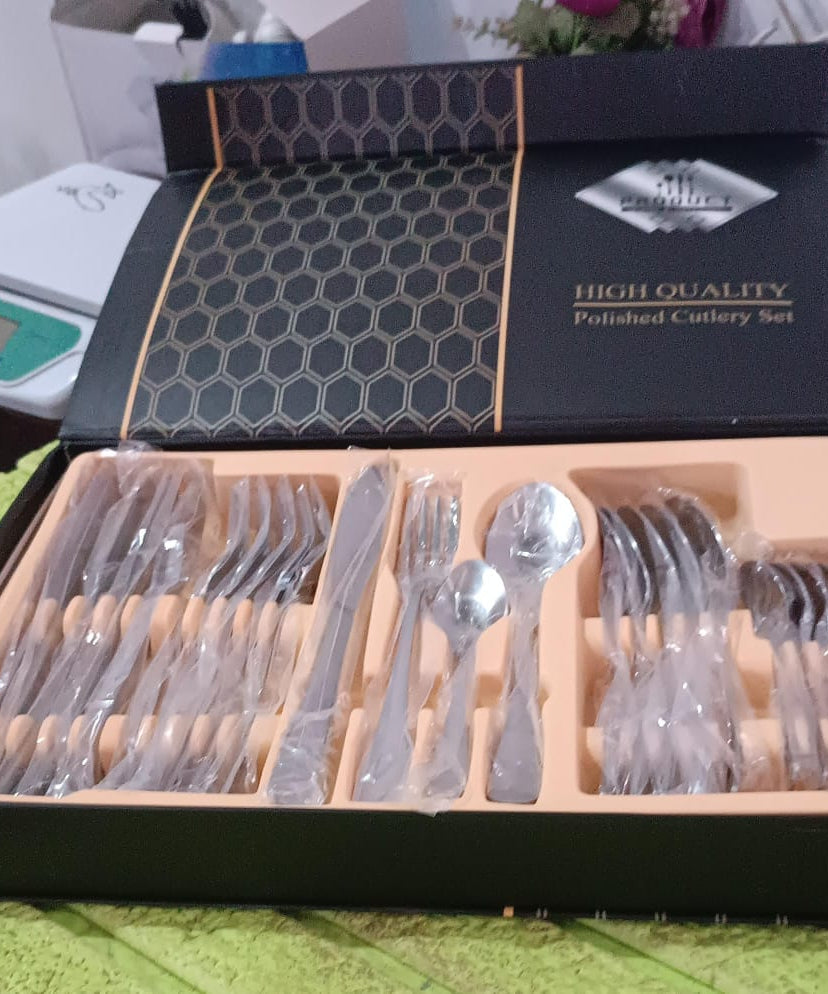 Premium Silver Daily Use Cutlery Set Stainless Steel Luxury Combo Set of 24