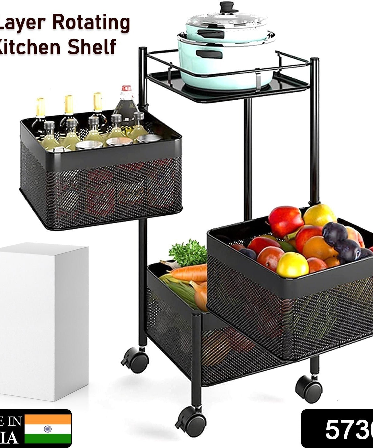 Metal High Quality Kitchen Trolley Kitchen Organizer Items and Kitchen Accessories Items for Kitchen Rack Square Design for Fruits & Vegetable Onion Storage Kitchen Trolley with Wheels (3 Layer)