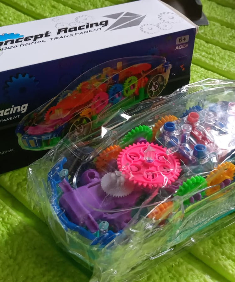 Automatic 360 Degree Rotating Transparent Gear Concept Car with Musical and 3D Flashing Lights Toy for Kids Boys & Girls (Multicolor / Battery Not Included)