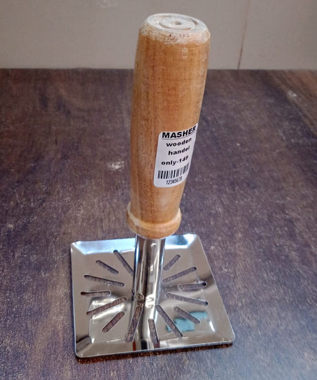 Kitchen Tools Wooden Handle Square Stainless Steel Potato Masher (1 Pc)