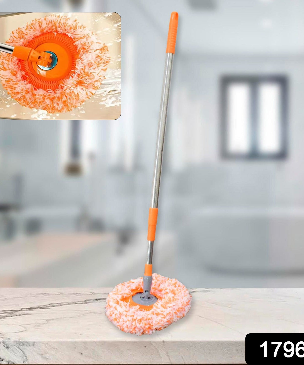 360° Rotatable Ceiling Dust Cleaning Mop Extendable Long Lightweight Handle Mop Heads Pad, Spin Scrubber for Ceiling Floor Bathroom Kitchen Tile