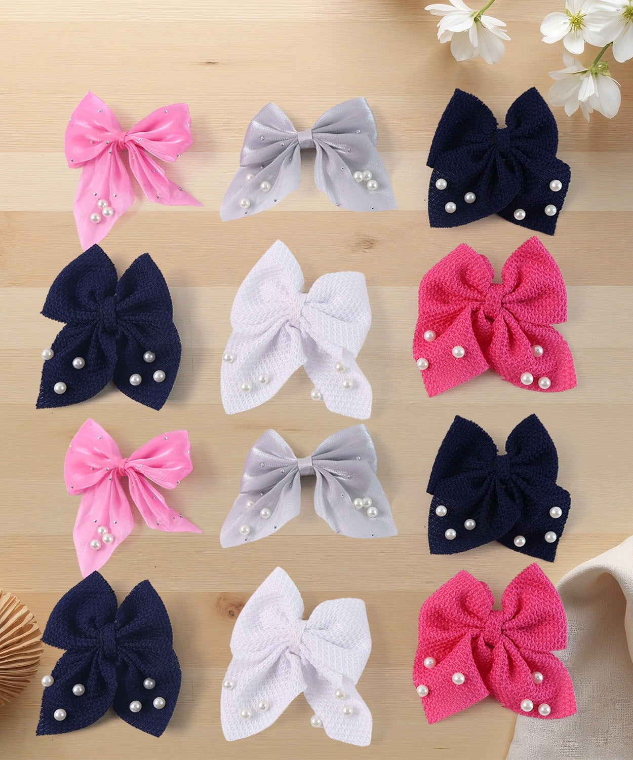Hair Bow Knot Clip Suitable For Girls (12 Pc / Multicolour & Mix Design) Hair accessories