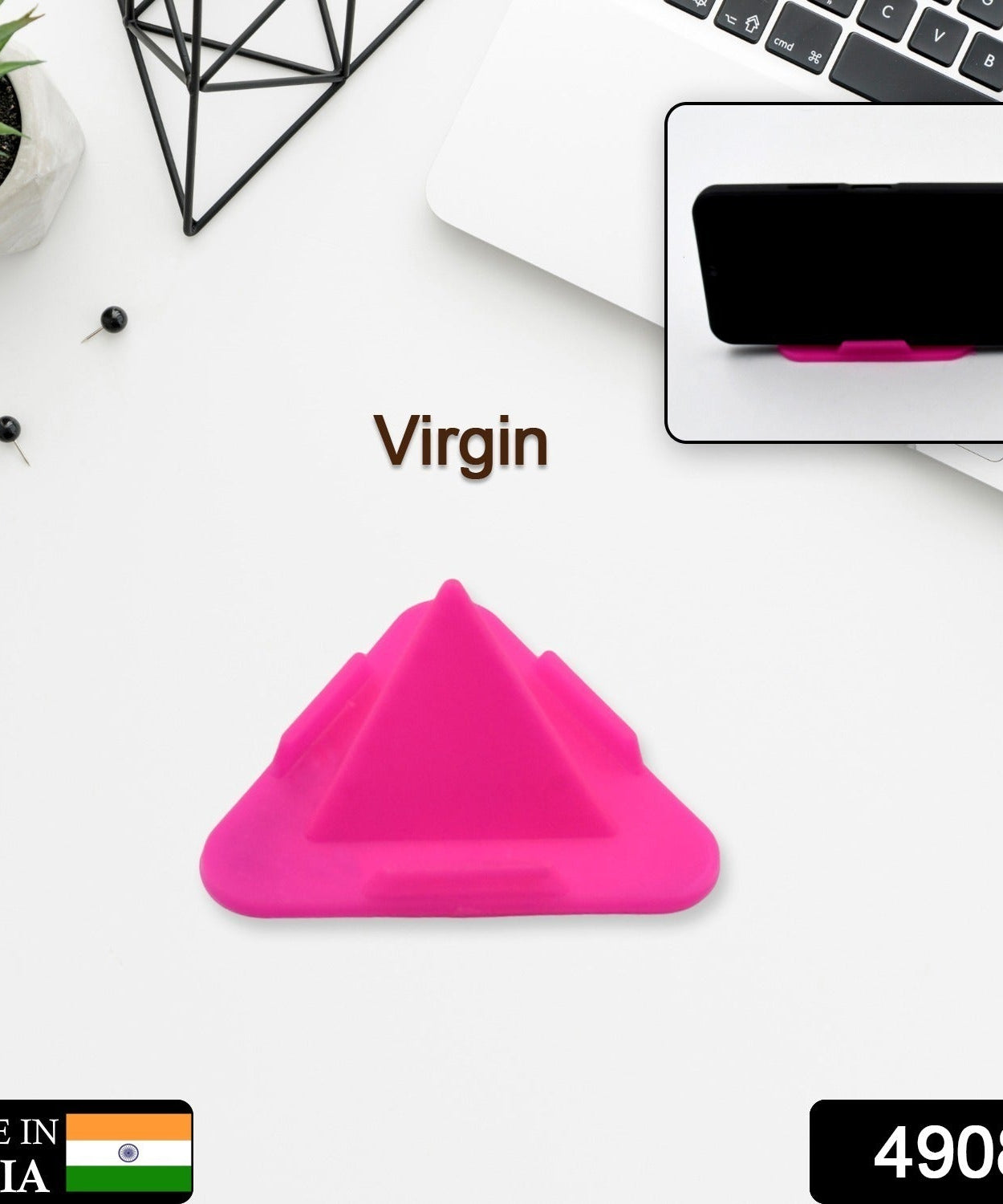 Mobile stand with pyramid shape and adjustable angles.