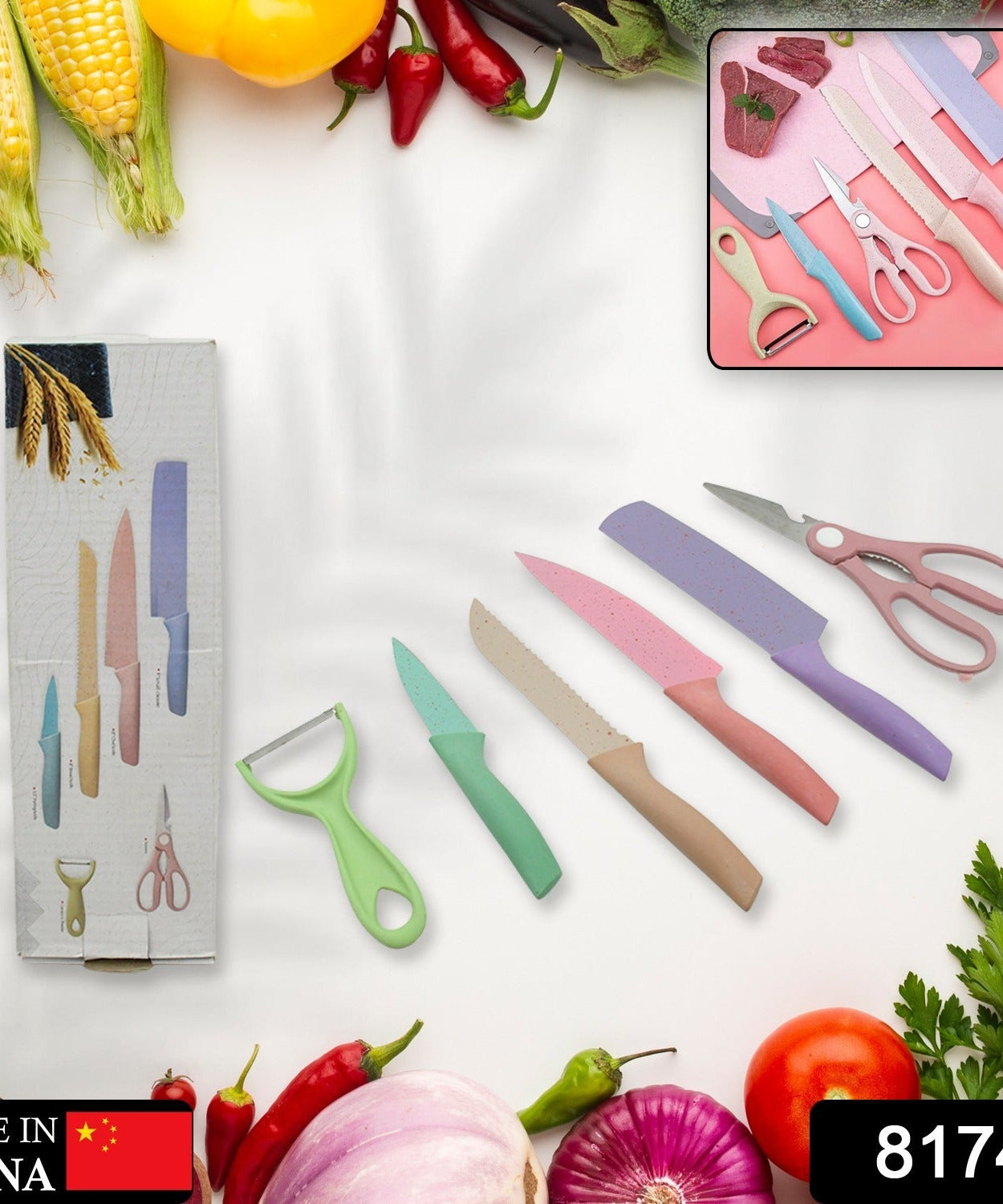 Corrugated 6Pc Kitchen Knife Set Professional Box Knife Set 6 Piece Forged Kitchen Knives with Box.