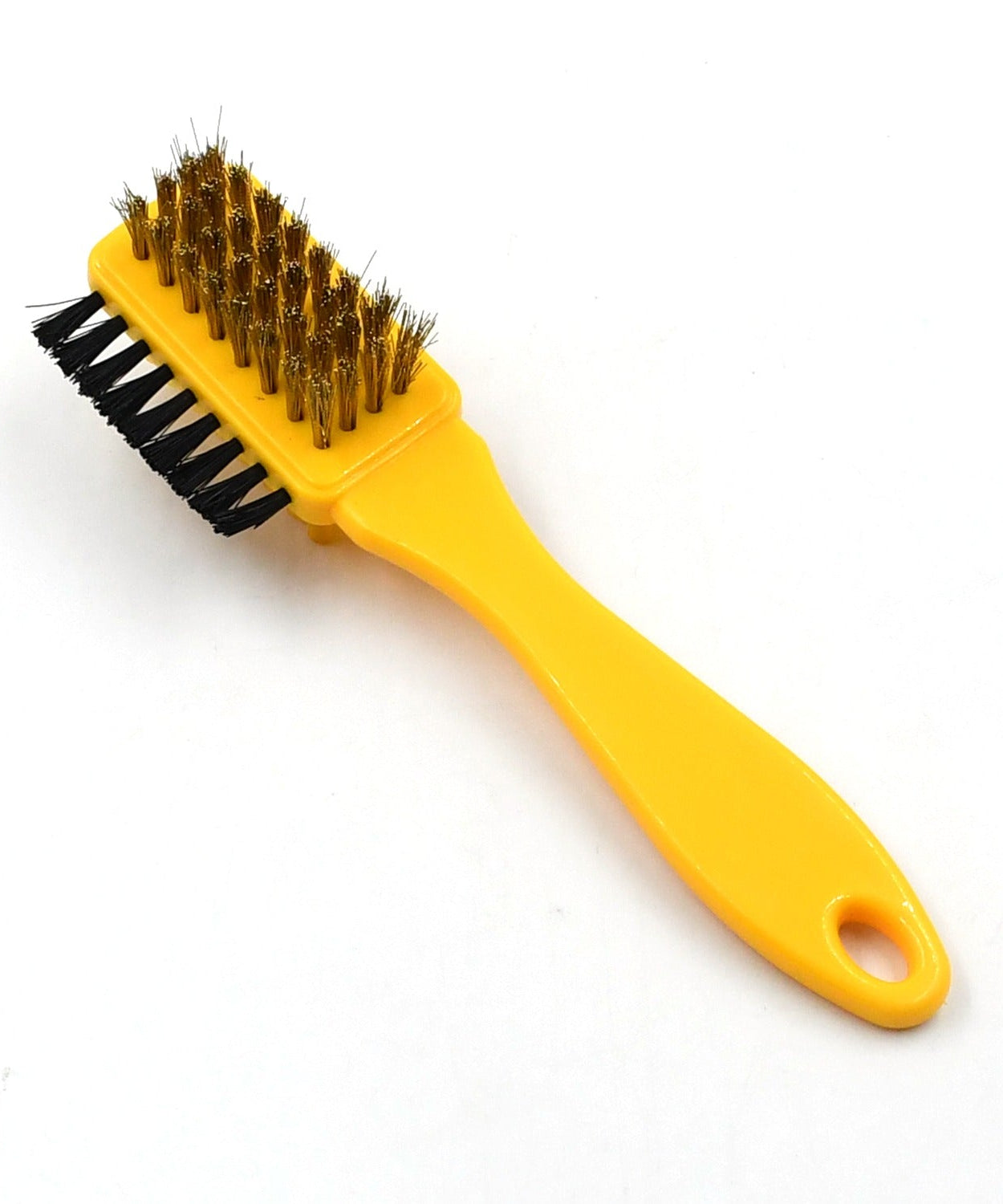 Shoe brush with three cleaning sides, multifunctional for various shoe types.