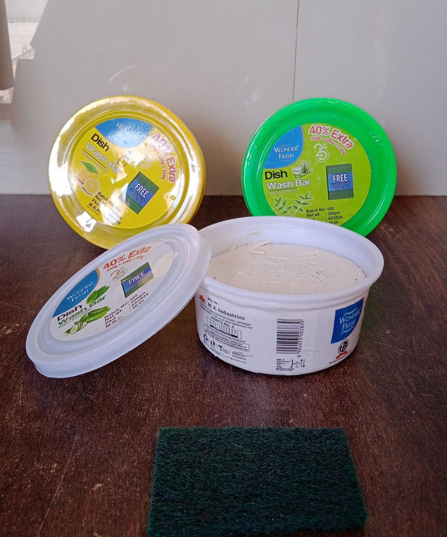 Fresh Mix Flavor Round Dishwash Bar With Super Scrubber Free Complete Dishwashing Solution, Tough Stains Remover (350 Gm)