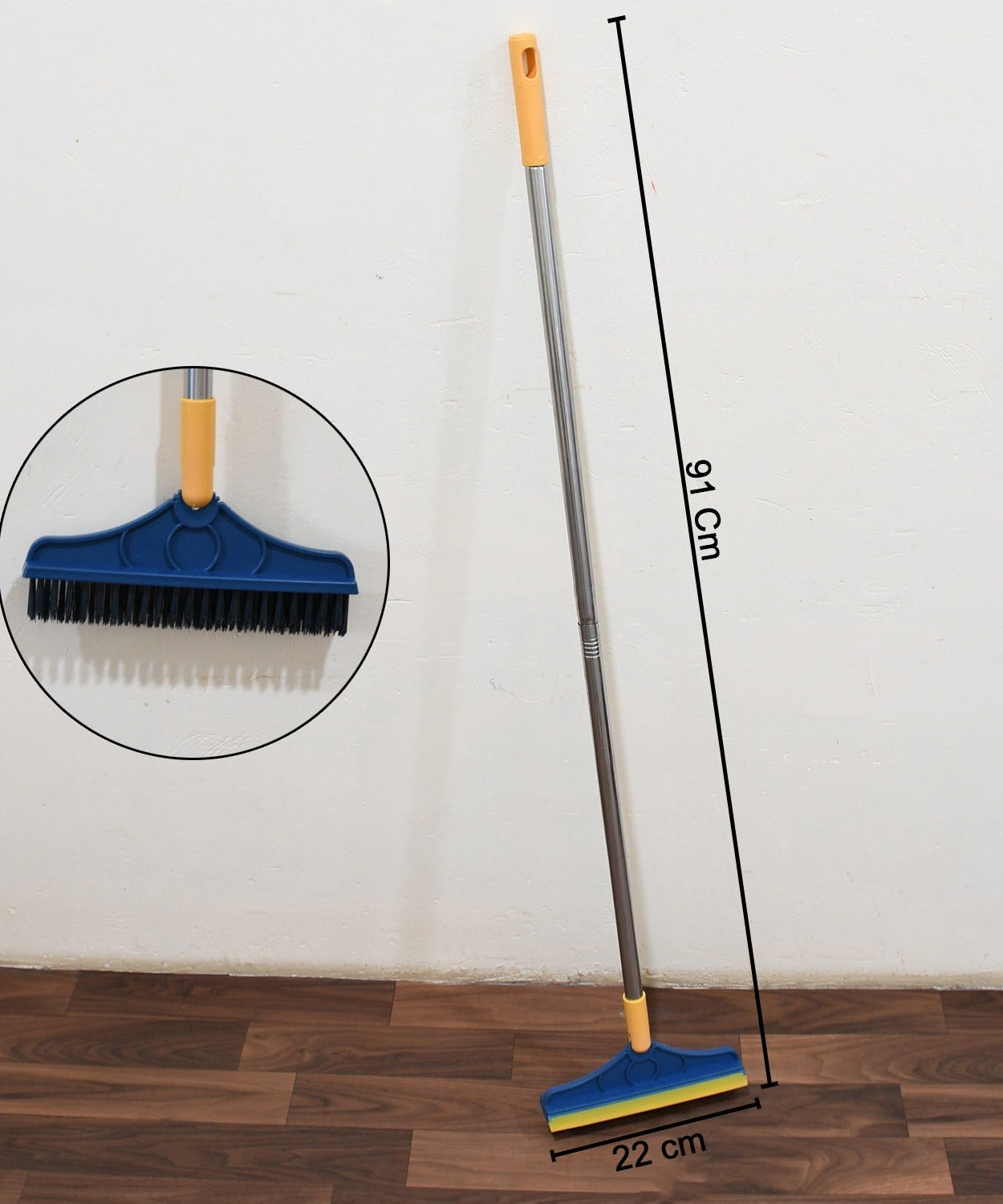 2 in 1 Cleaning Brush & Wiper , Long Handle Floor Brush, Rotatable Cleaning Brush for Bathroom, Kitchen, 120 Degree Triangular Rotating Brush Head with Wiper