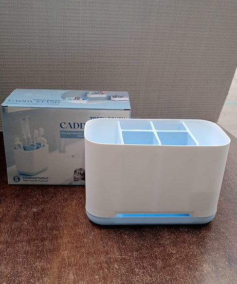 6 Compartment Multi Purpose Organizer Toothbrush Holder Stand Plastic Caddy (1 Pc)