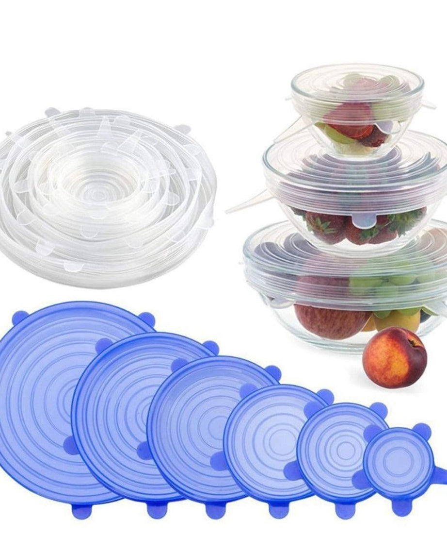 Silicone lid set for containers with stretchable features