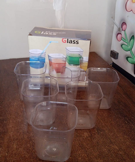 6pc Transparent Diamond Medium Serving Glass Set, Glass Set for Water, Juice etc