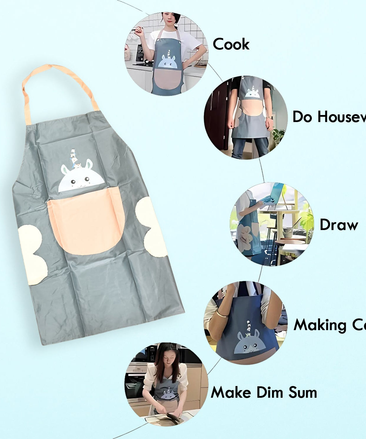 Cute Cartoon Animal Design Kitchen Apron (1 Pc)