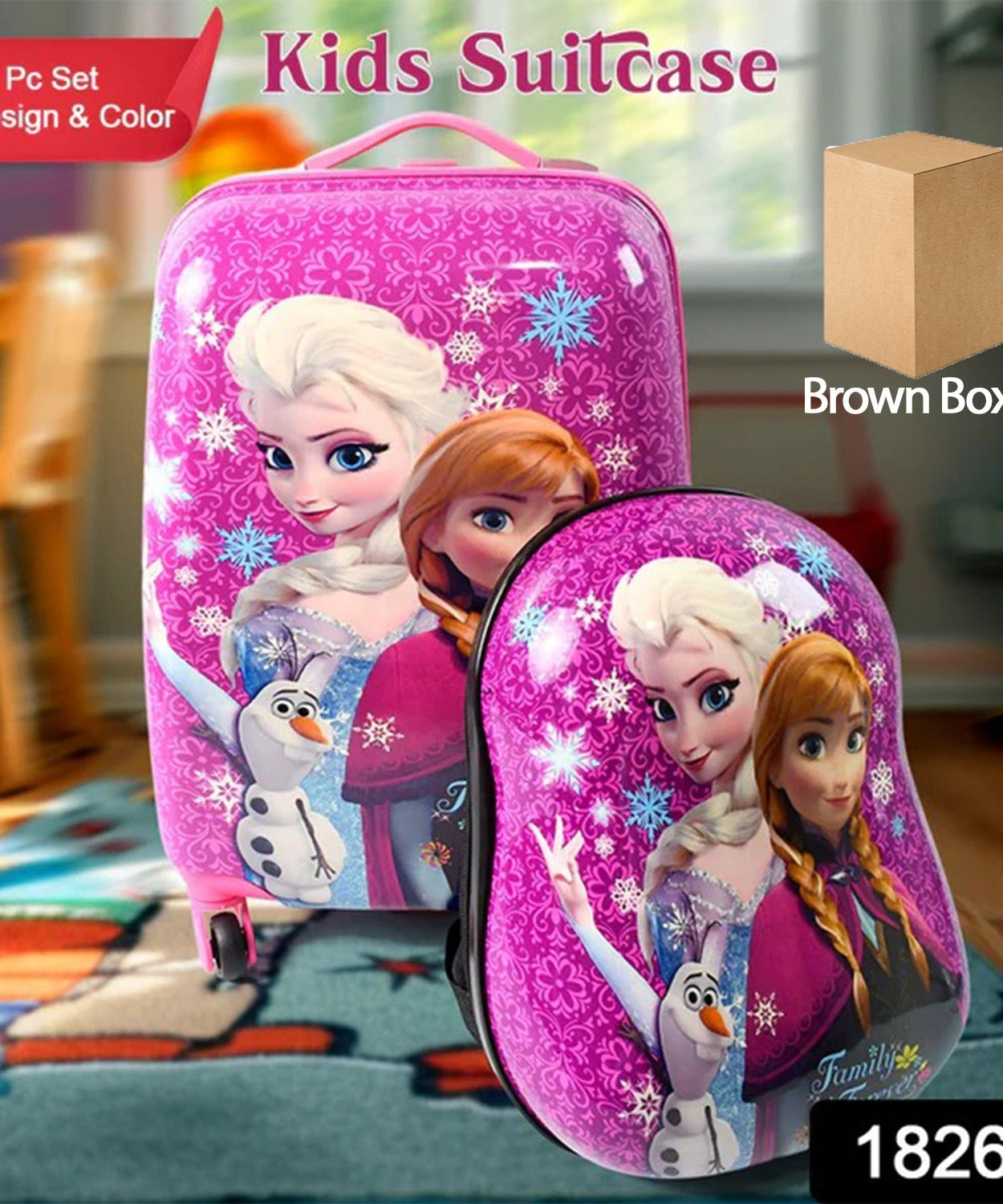 Kids Travel Suitcase with 4 Wheels (2 Pcs Set / 1 Big & 1 Small Shoulder Bag / Mix Design & Color)