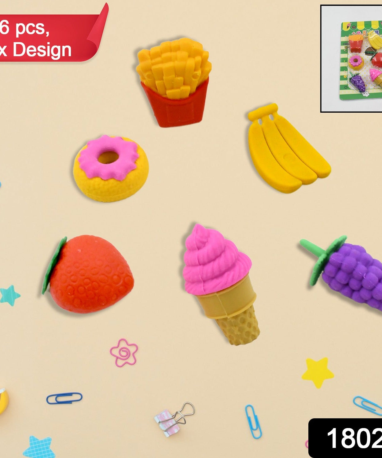 3D Food Fancy & Colorful Erasers – Cute Novelty Eraser Set for Kids & School Prize (1 Set / Mix Design & Color)