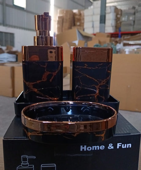 Bathroom Accessories Set, Bathroom Decor with 1 Soap Dispenser, 1 Tumbler, 1 Tray, 1 Soap Dish for Bathroom, Kitchen, Office, Gift for Women and Men (4 pcs set)