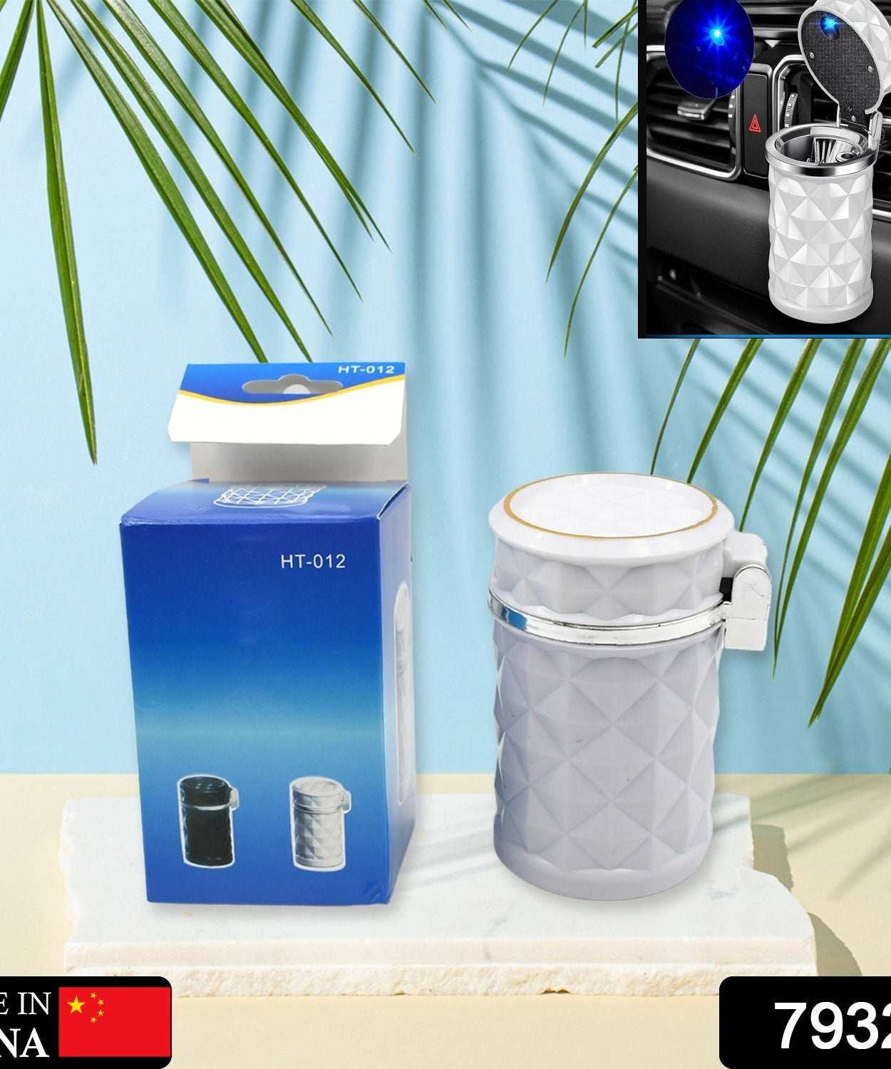 Portable travel ashtray with LED light for car waste