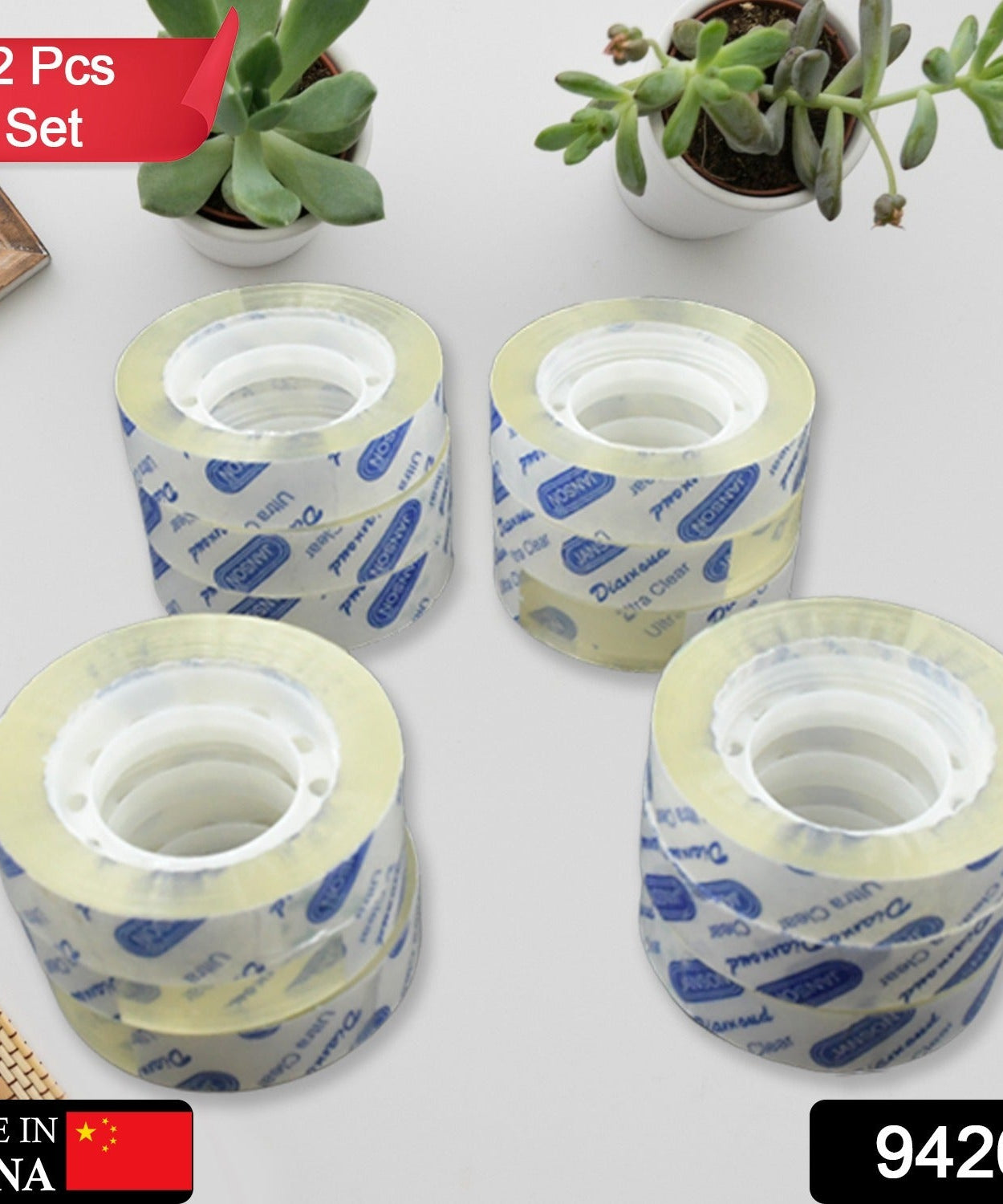 Glossy cello tape for multipurpose use, 12-piece set.