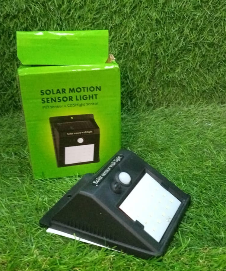 Black solar LED security light for gardens.