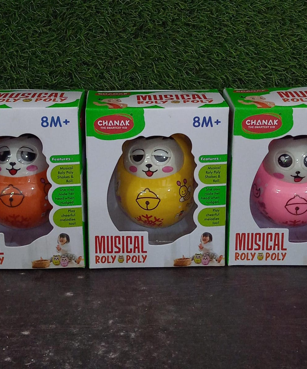 Musical Roly Poly Toys for Baby | Push and Shake Wobbling Toy with Music | Tumbler Doll Toy for Babies | Sound Balancing Doll Toys for Baby Boys, Girls 8+ Months Multicolor (1 Pc)