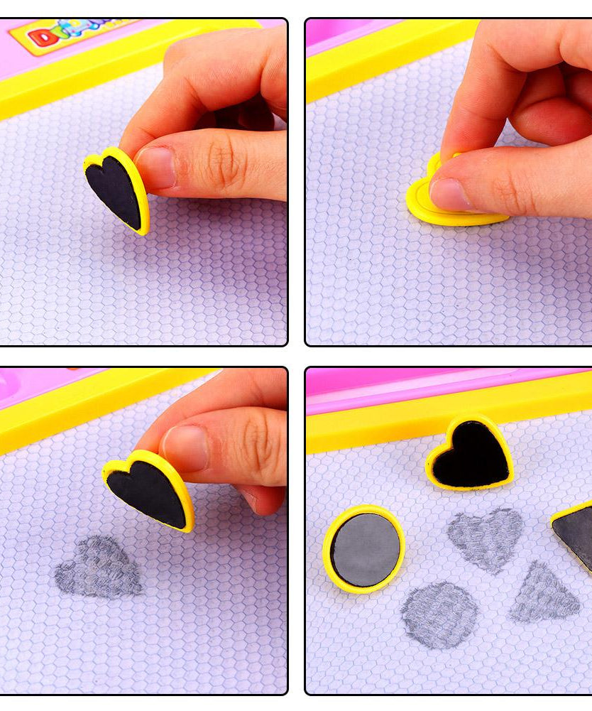 Magnetic drawing board with illustrations