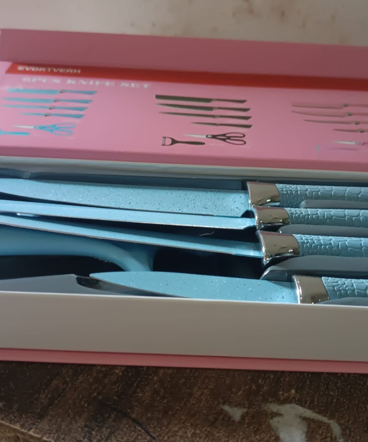 Stainless Steel Non Stick Ceramic Coating 6 Pcs Chef Kitchen Knife Set with Scissor & Peeler