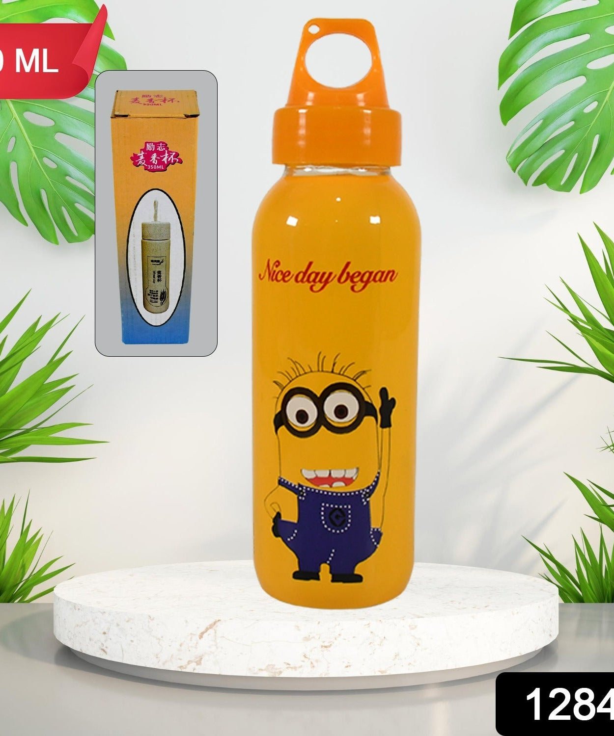 PORTABLE GLASS WATER BOTTLE, CREATIVE GLASS BOTTLE WITH GLASS WATER ( Mix Design)