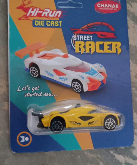 Die-cast street racer car toy, from above