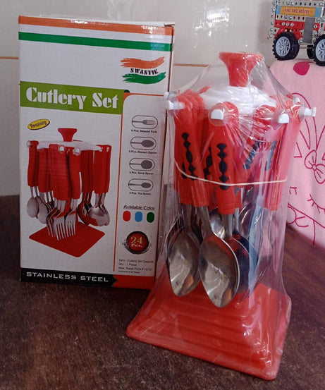 Classic Cutlery Set for Dining Table Stainless Steel 24-Piece Set With Stand (1 Set