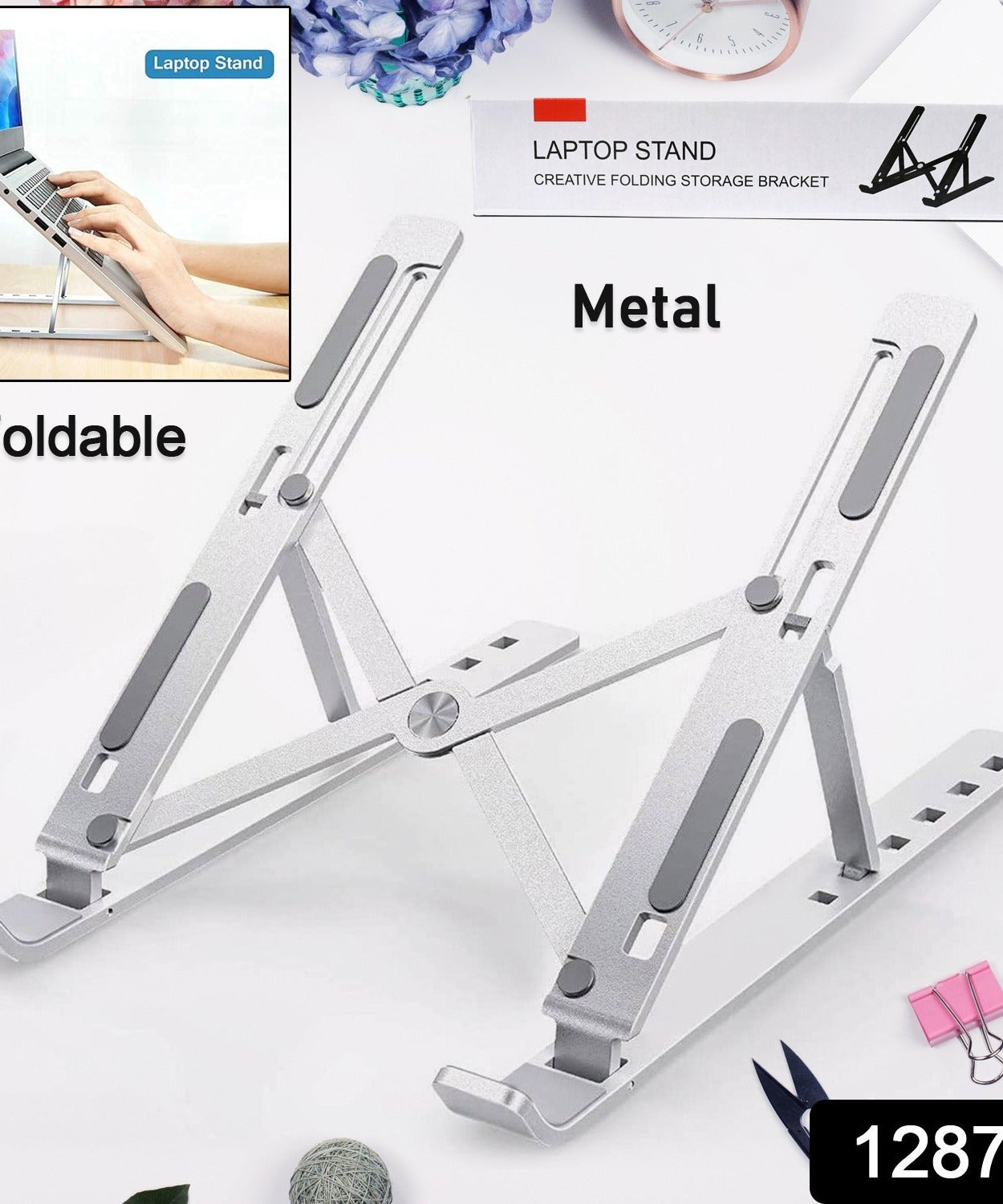 Metal Portable Laptop Stand – 6-Angle Adjustable Riser for Laptops, Phones & Tablets