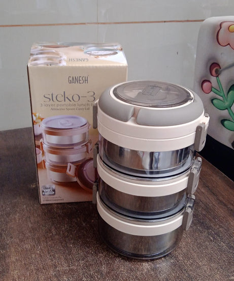 Ganesh Steko-3 Triple Layer Stainless Steel Insulated Lunch Box Set