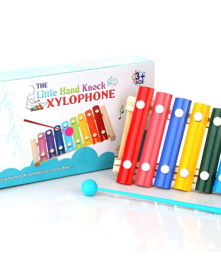 Xylophone set with a focus on colorful bars and wooden frame