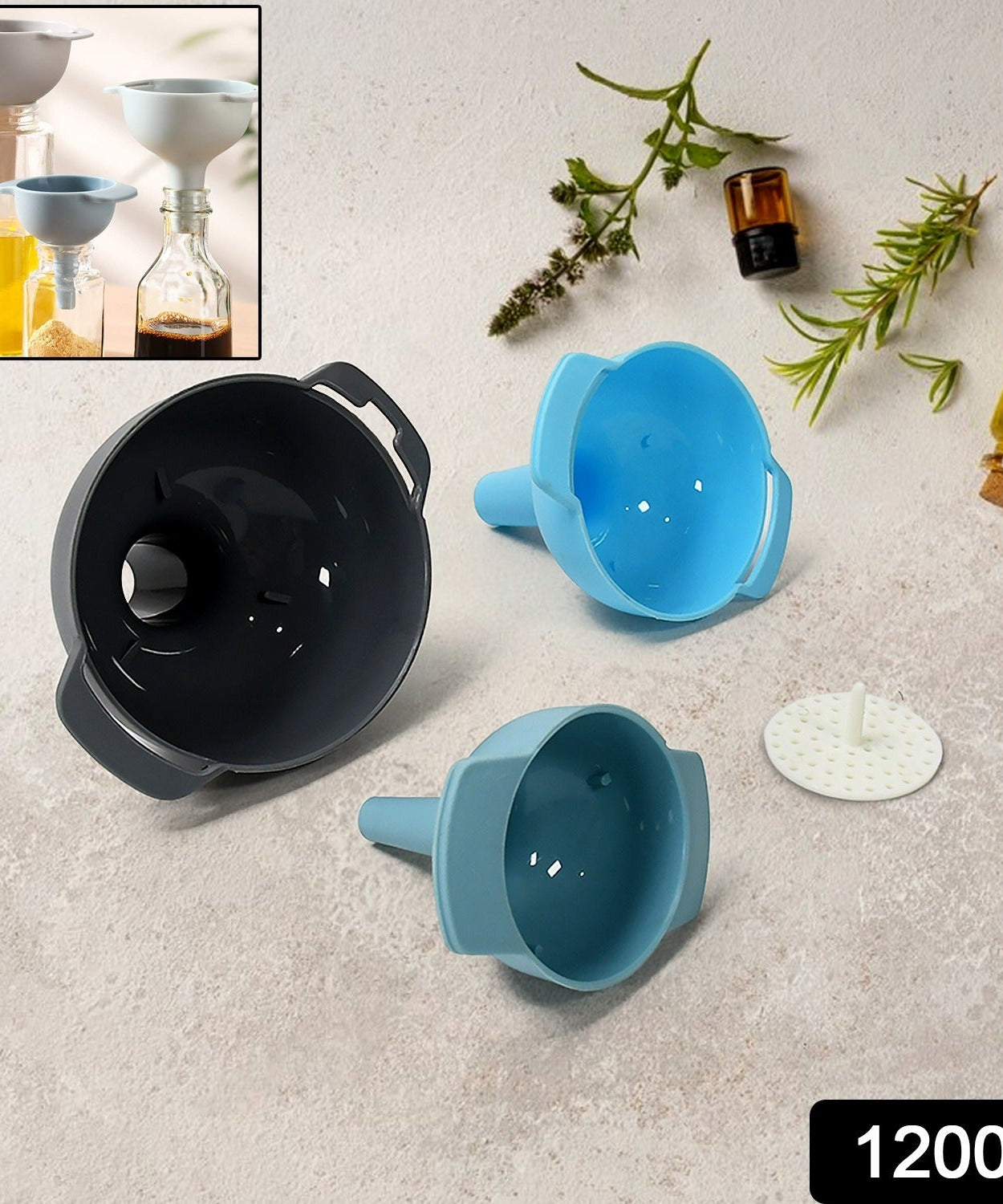 3 in 1 Kitchen Funnel Set of 3, Funnel for Filling Bottle, Small Canning Funnel with Handle, Food Grade Plastic Funnel with Detachable Strainer Filter for Liquid, Dry Ingredients, and Powder