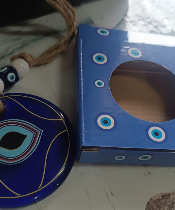 Decorative Evil Eye Wall Hanging Nazar Protector Charm with Beads, Wind Chime (1 Pc)