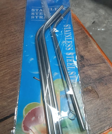 Reusable Stainless Steel Drinking Straws Bent (4 Bent Straws, 1 Brush)