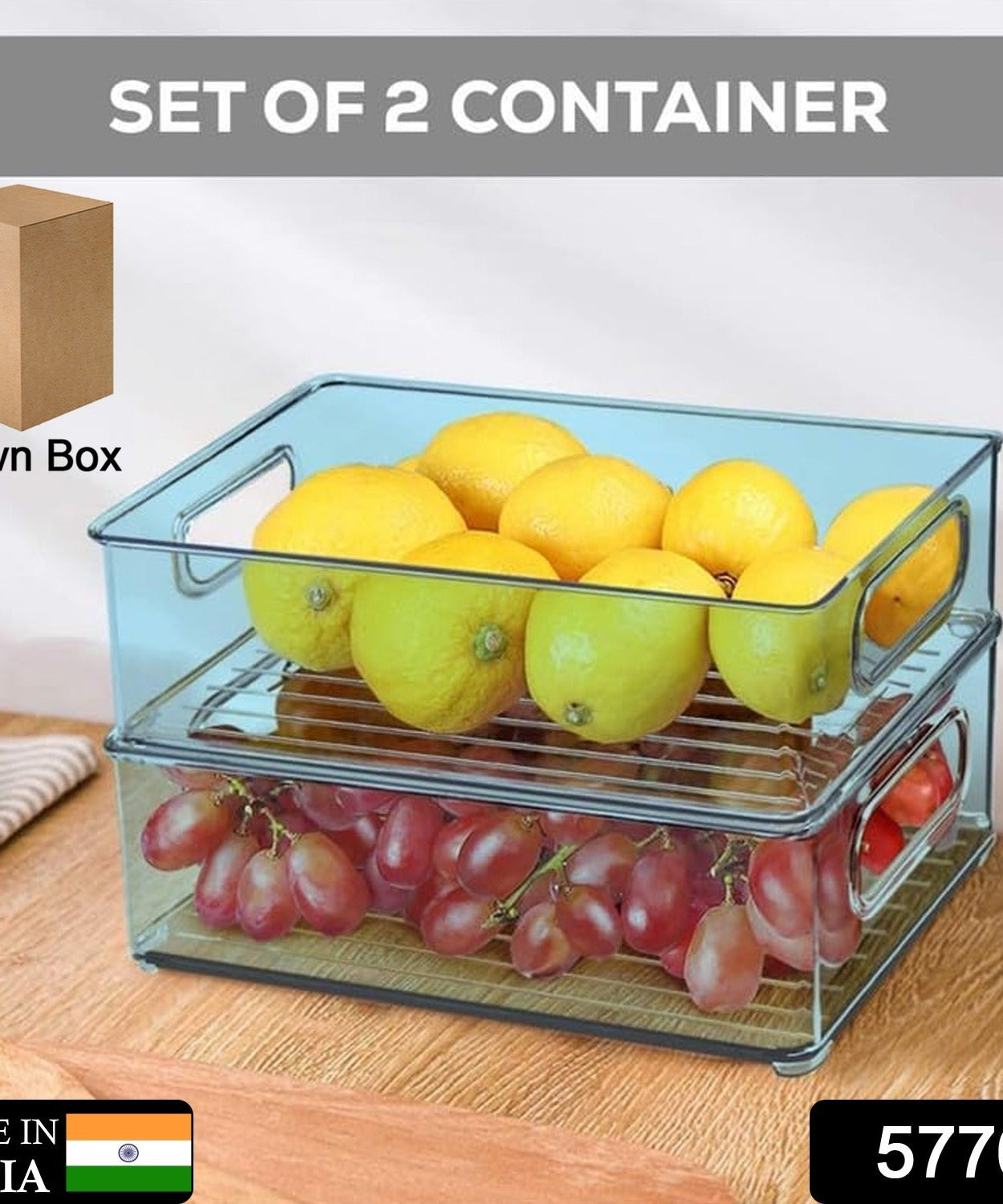 Plastic Refrigerator Organizer Bins, Set Of 2 Stackable Fridge Organizers with Handle, Clear Organizing Food Fruit Vegetables Pantry Storage Bins for Freezer kitchen Cabinet Organization and Storage (2 Pcs Set Mix Color)
