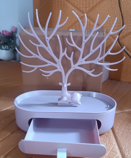 Plastic Jeweller Organizer Earring Holder and Necklace Rack With Drawer (1 Pc)