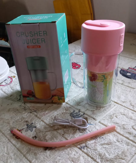 2 In1 Portable Crusher Juicer With Handle & Straw for Smoothie Sipper USB Rechargeable (340 ml) 6 Stainless Steel Blades Compact Juicer Mixer, Juicer Portable Fresh Juice Blender Portable Electric Juicer ( 340 ML )