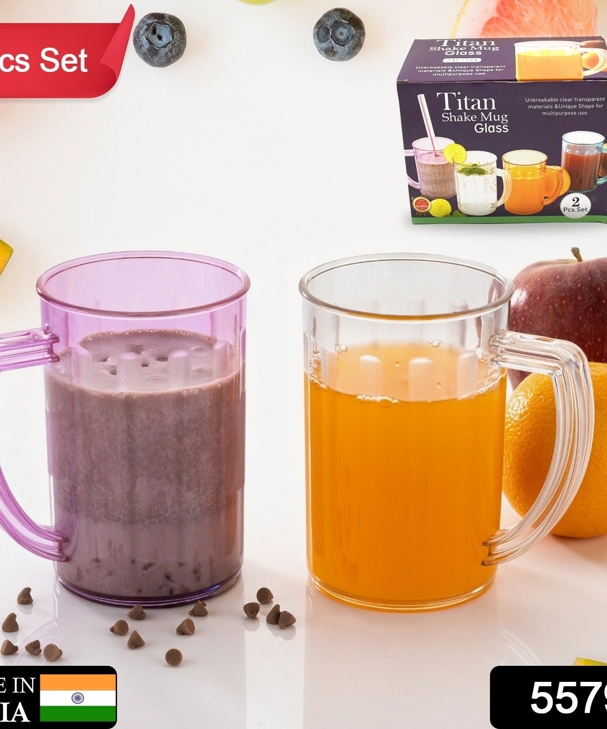 Stylish Juice Glass With Handle, Water Glass, Beer Glass, Milk Shake Glass, Multipurpose Glass Plastic Beer Mug, Unbreakable Beer Tasting Glasses, Clear Juice Glasses Suitable for Kids (2 pc)