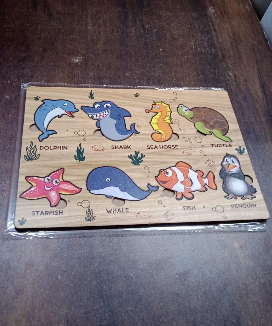 Seawater Animal Wooden Puzzle Learning Educational Board (1 Set)