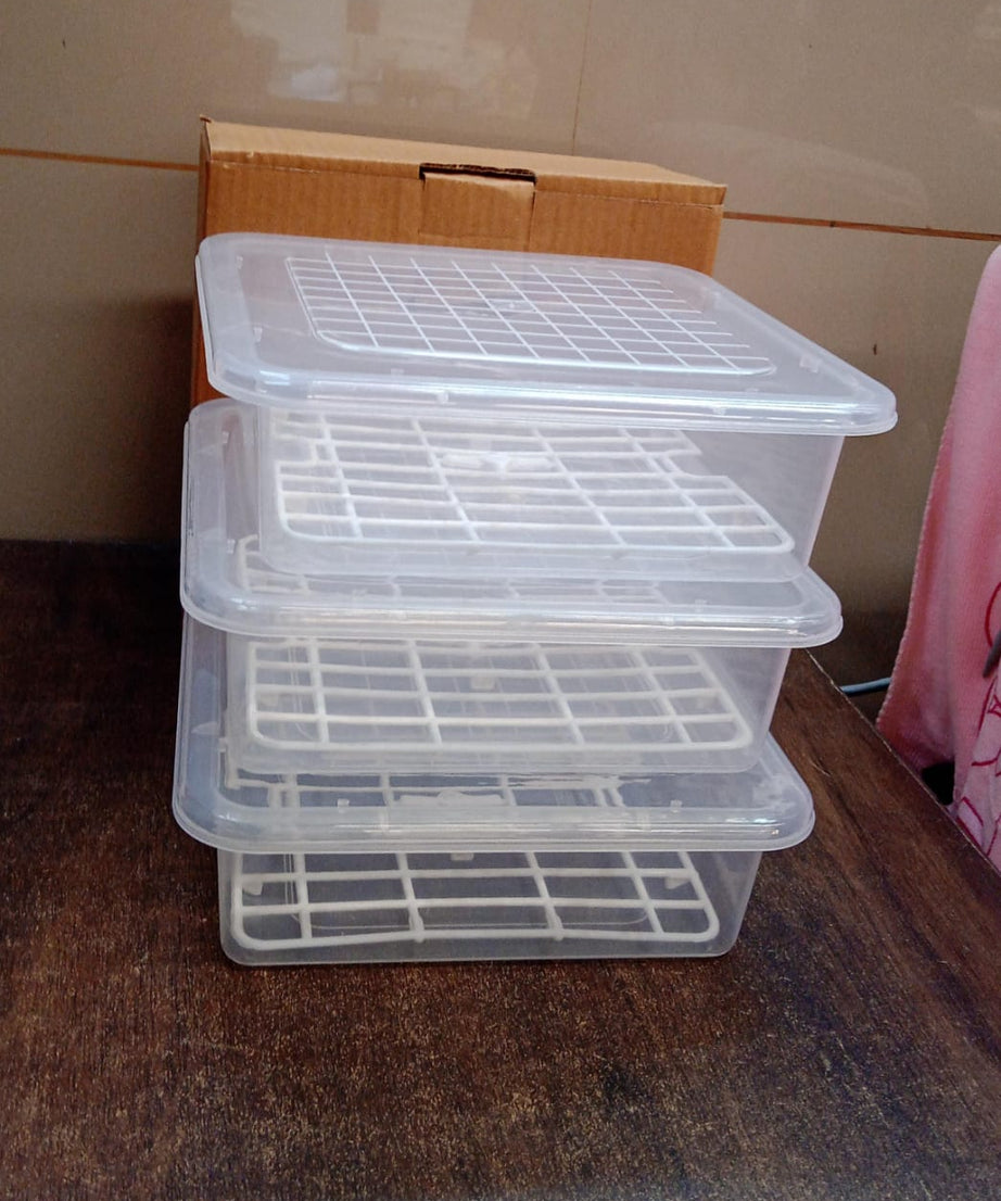 Plastic Food Storage Containers with Removable Drain Tray and Lid (3 Pcs Set)