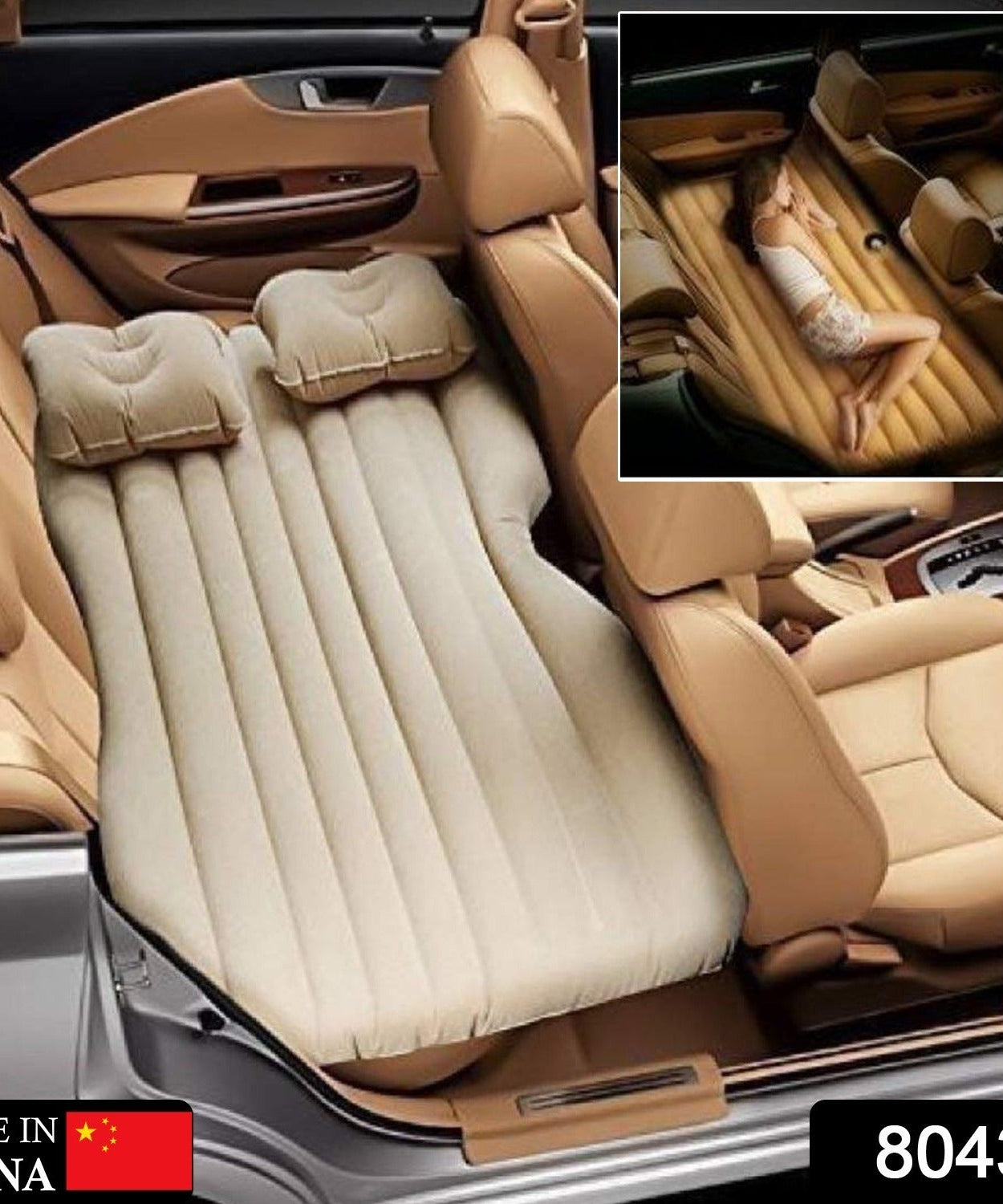 Inflatable bed for car camping with built-in pillows