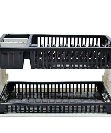 Kitchen dish rack with water storing tray.