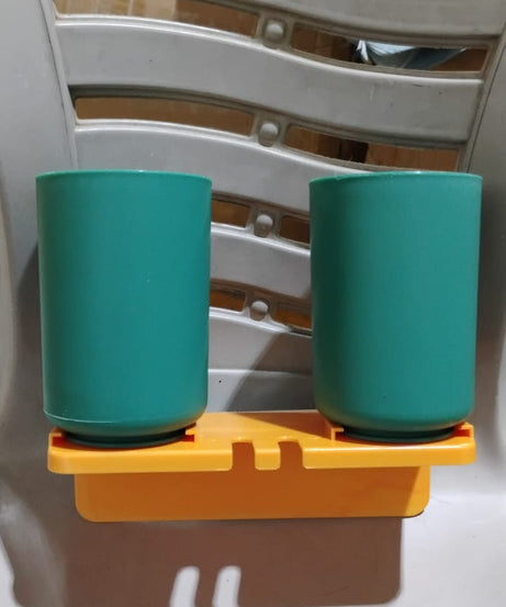 Multipurpose Wall Mount Toothbrush Holder Plastic Stand With 2 Cup  (1 Set)