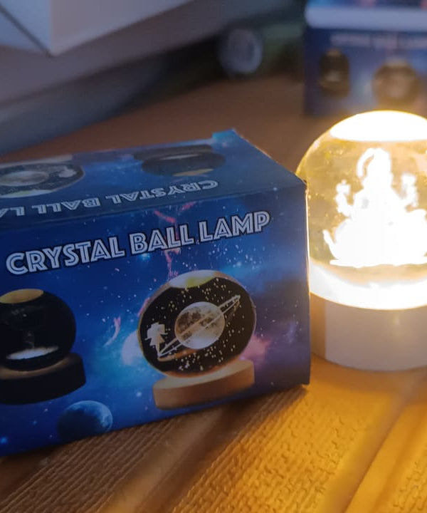 Ganpati 3D Crystal Ball lamps With Wood Base