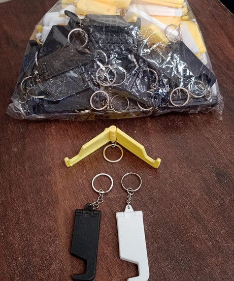 2 in 1 Plastic Keychain with Mobile Stand / Phone Holder (100 Pcs Set / Multicolor)