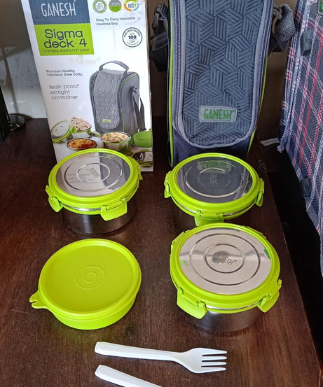 Stainless Steel Tiffin Lunch Box Container / Dabba with 4 Side Clip Lock Lid for Office & School Use/ Food Grade / Air Tight / Easy to Carry / Leak Proof